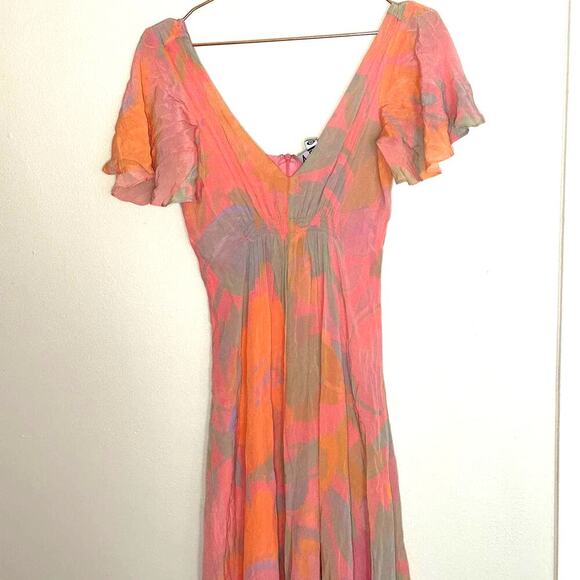 VEDA Multi Corazon Maxi XL Short Sleeve Double-V Neck Empire Smocked Pastel M - Picture 8 of 16